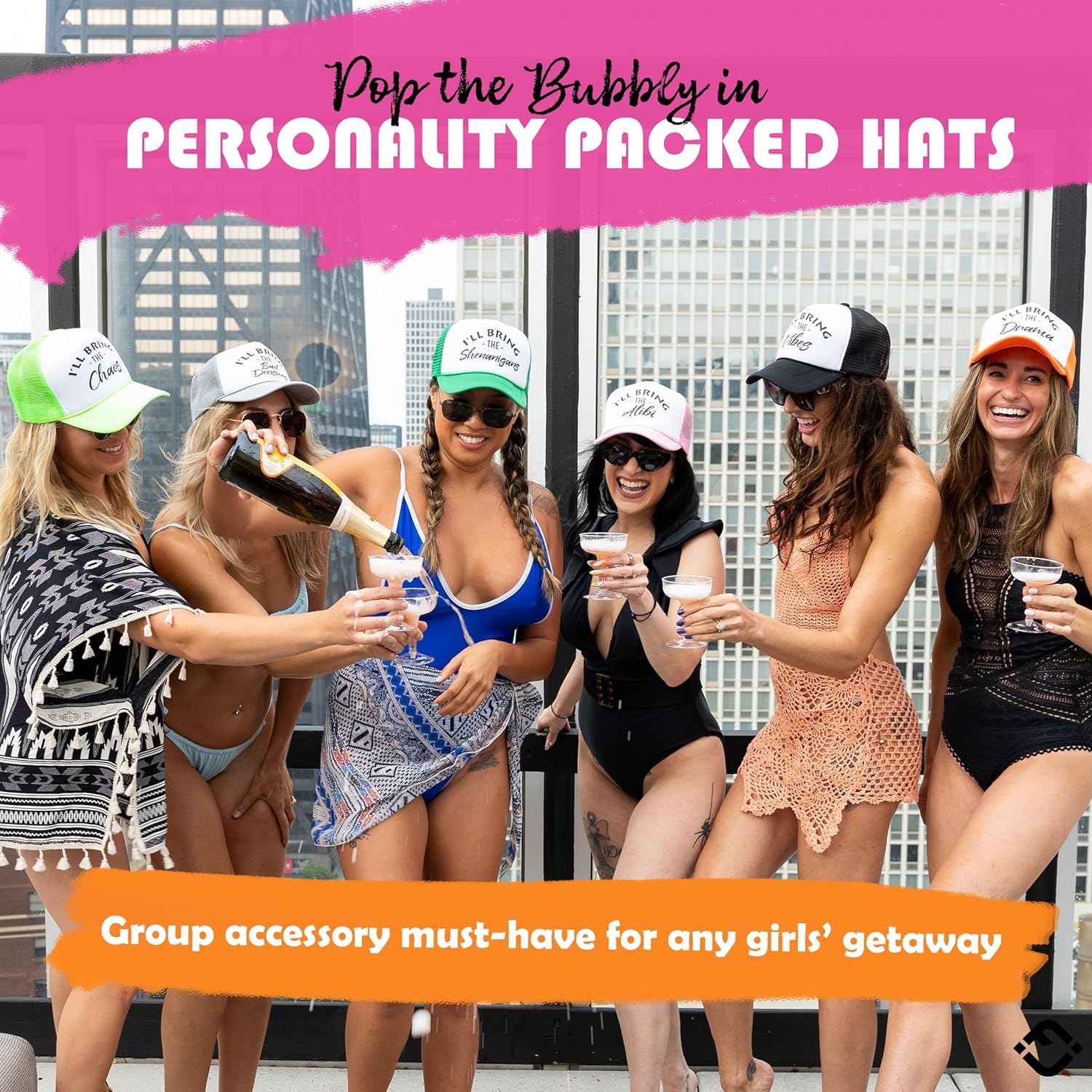 9 units Funky Junque Women's Funny Trucker Hats: Adult Humor for Bachelorette, Girls Trips & Festivals - Mesh Hat - I'll Bring The's